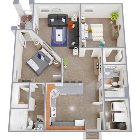Floor plan for 2 beds, 2 baths, 825 sqft